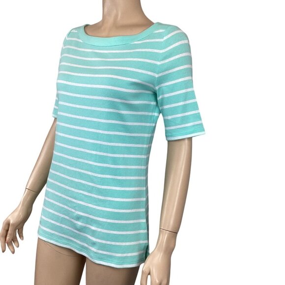 Talbots Stretch Weekend Tee Top Size Small Mint Green & White Stripe - Picture 3 of 7